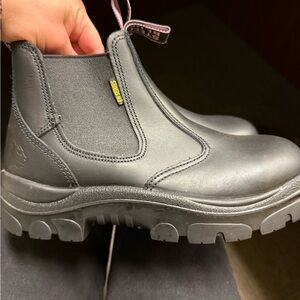 Steel Blue Black Slip-On Moto Boots